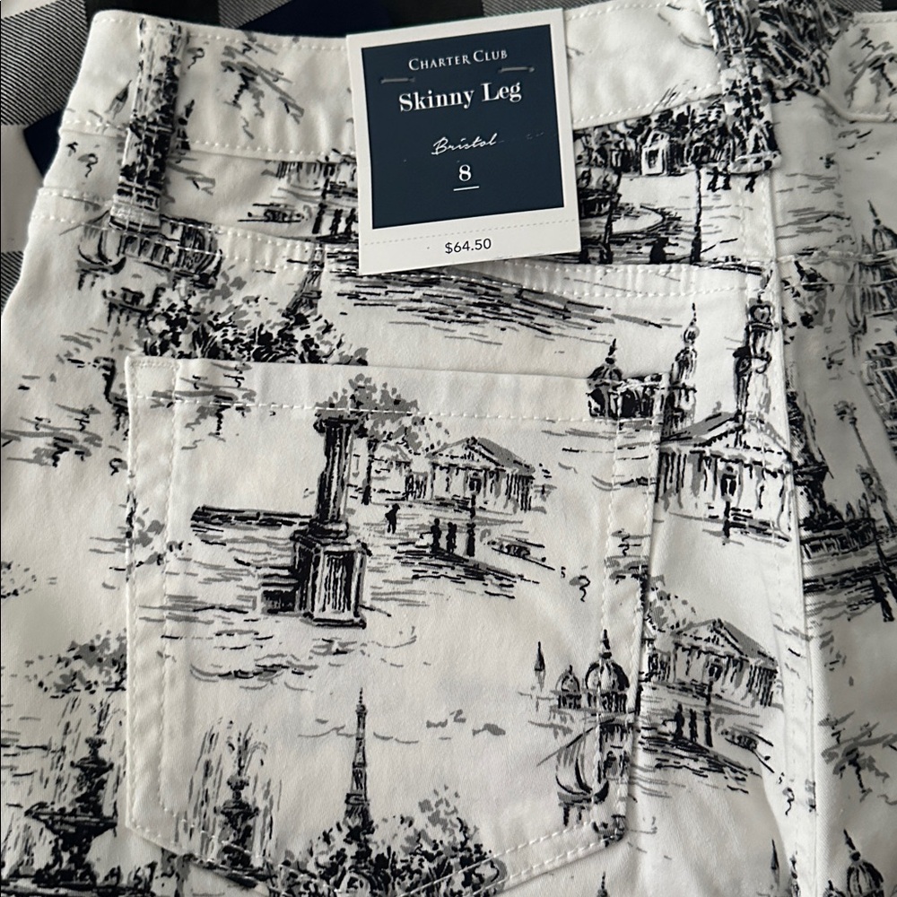 Charter Club Black and White Toile Print Pants - Picture 3 of 9